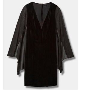 Torrid Deep Black Velvet Mini Dress With Bat Sleeves